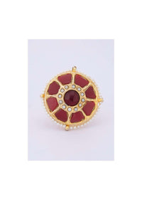 Red stone studded ring with moti highlight only on kalki