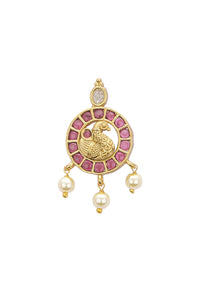 Red And Gold Rajwadi Style Kada Bangle With Enamel Detail And Pendant Drops