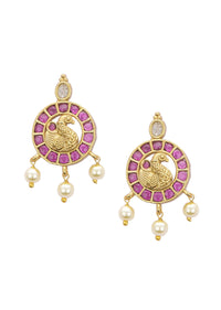 Red And Gold Rajwadi Style Kada Bangle With Enamel Detail And Pendant Drops