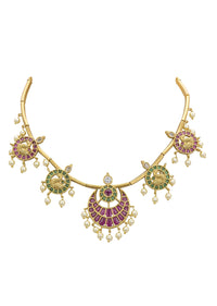 Red And Gold Rajwadi Style Kada Bangle With Enamel Detail And Pendant Drops