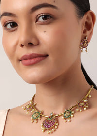 Red And Gold Rajwadi Style Kada Bangle With Enamel Detail And Pendant Drops