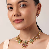Red And Gold Rajwadi Style Kada Bangle With Enamel Detail And Pendant Drops