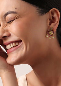 Red And Gold Rajwadi Style Kada Bangle With Enamel Detail And Pendant Drops