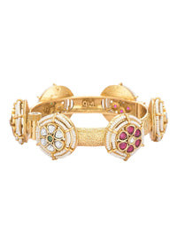 Red And Gold Rajwadi Style Kada Bangle With Kundan Stones