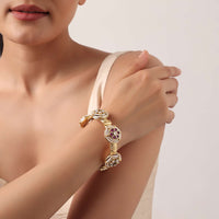 Red And Gold Rajwadi Style Kada Bangle With Kundan Stones