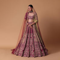 Red Raw Silk Lehenga Set With Cutout Back Velvet Blouse