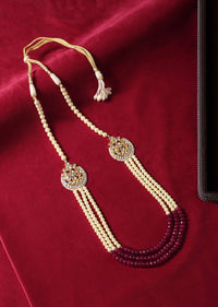 Red And Gold Toned Long Mala With Meenakari Motif On The Collars
