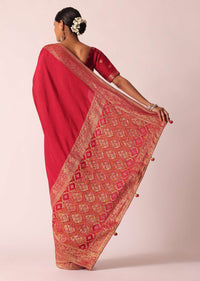 Red Bandhani Silk Woven Saree With Unstitched Blouse Piece