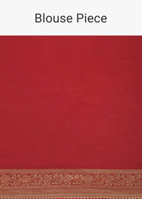 Red Bandhani Silk Woven Saree With Unstitched Blouse Piece