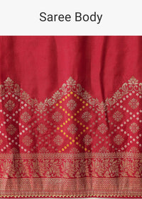 Red Bandhani Weave Saree In Silk With Unstitched Blouse Piece