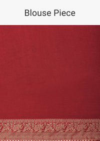 Red Bandhani Weave Saree In Silk With Unstitched Blouse Piece