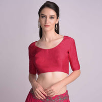 Red Blouse With Half Sleeves And Round Neckline