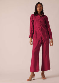 Red Chanderi co ord set With Pleated Detail