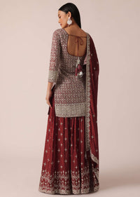 Red Chanderi Kurta Palazzo Set With Sequin Work