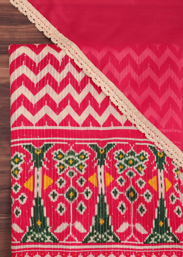 Red Chevron Printed Georgette Dress Material