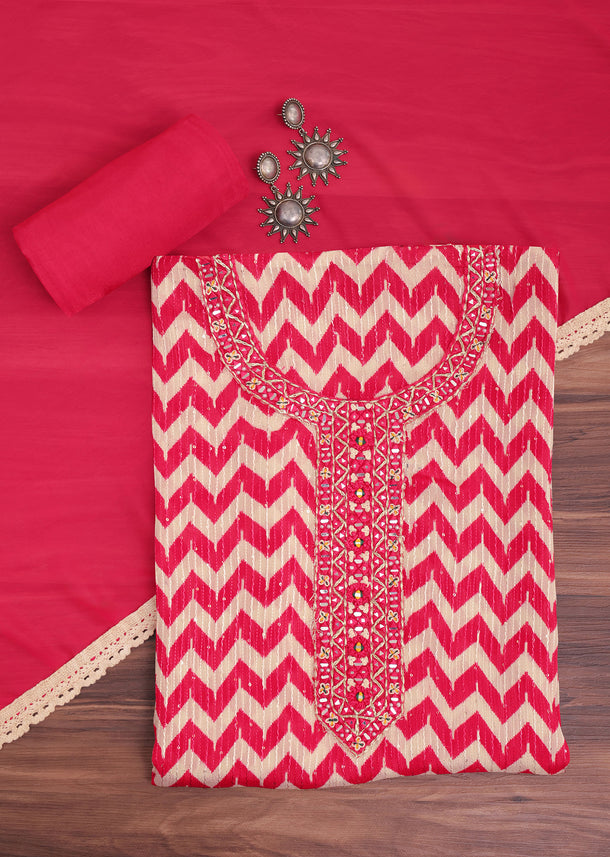 Red Chevron Printed Georgette Dress Material