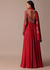 Red Chiffon Anarkali With Printed Dupatta