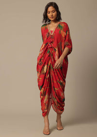 Red Chiffon Draped Kurti With Sequin Work