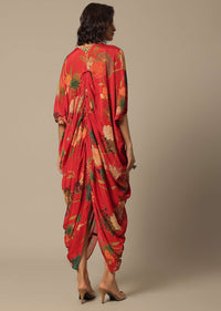 Red Chiffon Draped Kurti With Sequin Work