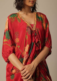 Red Chiffon Draped Kurti With Sequin Work