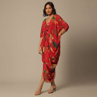 Red Chiffon Draped Kurti With Sequin Work