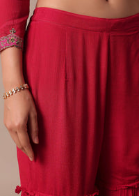 Red Chiffon Sharara Set With Embroidered Kurta