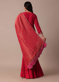 Red Chiffon Sharara Set With Embroidered Kurta