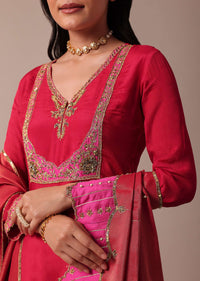 Red Chiffon Sharara Set With Embroidered Kurta