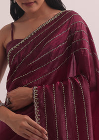 Red Chiffon Silk Saree With Cutdana Embellished