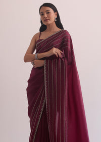 Red Chiffon Silk Saree With Cutdana Embellished