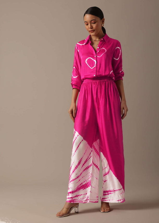 Pink Co-ord Set With Bandhani And Leheriya Work