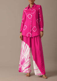 Pink Co-ord Set With Bandhani And Leheriya Work