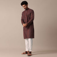 Red Cotton Jaipur Print Kurta Set For Men