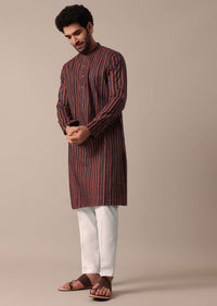 Red Cotton Jaipur Print Kurta Set For Men