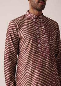 Red Cotton Kurta With Lehariya Print For Men