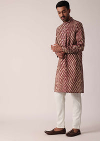 Red Cotton Kurta With Lehariya Print For Men