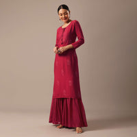 Red Cotton Kurta With Lucknowi And Sequin Work