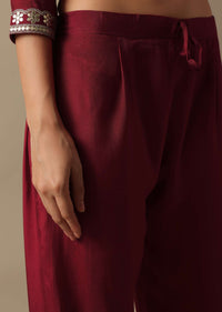 Red Cotton Silk Kurta Set With Gota Patti Trims