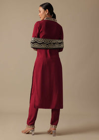 Red Cotton Silk Kurta Set With Gota Patti Trims