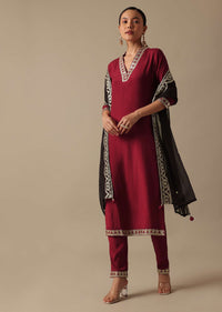 Red Cotton Silk Kurta Set With Gota Patti Trims