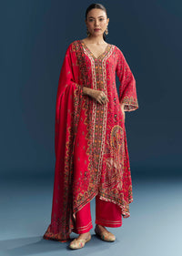 Red Crepe Printed Kurta Set