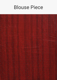 Red Diagonal Stripes Printed Satin Saree With Unstitched Blouse Piece