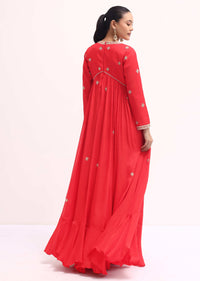 Red Embroidered Chiffon Gown