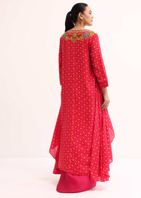 Red Embroidered Cotton Kurta Dhoti