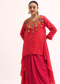 Red Embroidered Cotton Kurta Dhoti