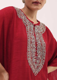 Red Embroidered Kaftaan Kurta Pant Set