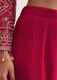 Red Embroidered Kurta With Sharara And Dupatta