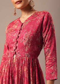 Red Floral Print Peplum Top And Sharara Set