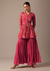 Red Floral Print Peplum Top And Sharara Set