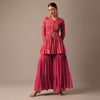 Red Floral Print Peplum Top And Sharara Set